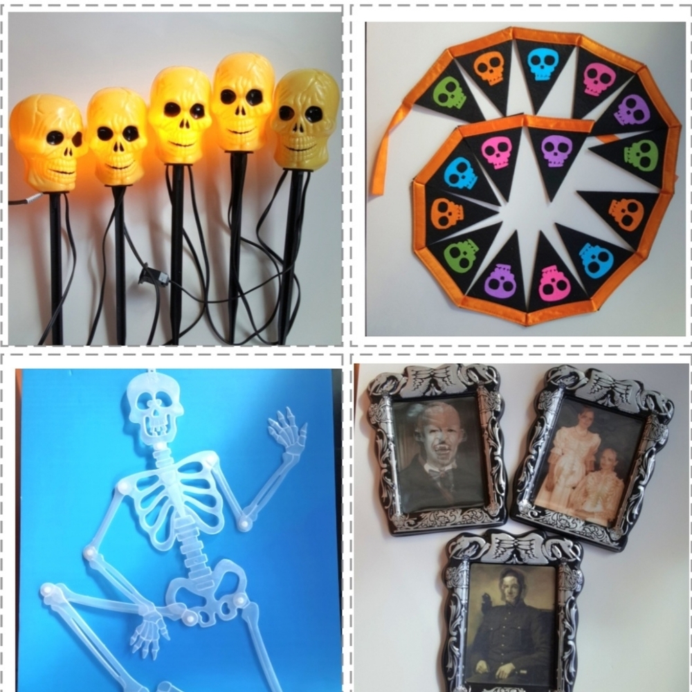 Halloween Bundle Skulls Skeletons Scary Pendant Flags Stake Lights Home Decor